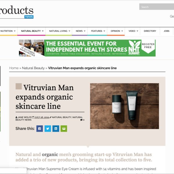 Natural Products Vitruvian Man organic skincare line