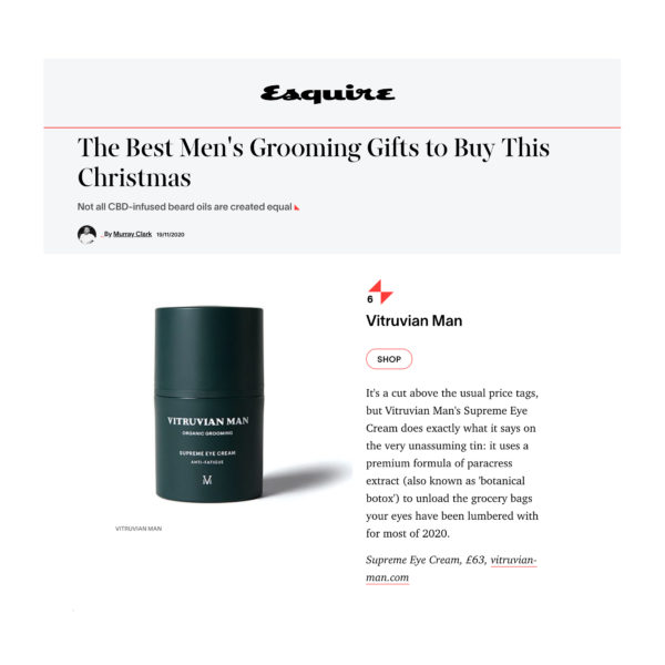 Esquire's Christmas List featuring Vitruvian Man Skincare